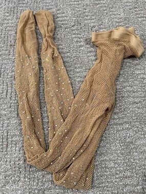 Rhinestone Mesh Tights - Nude